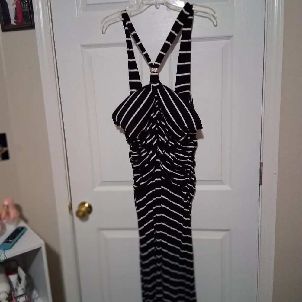 💥 Gifted💥Baby Phat Monochrome Striped Evening Dress Smoke Free Home EUC - Picture 2 of 4